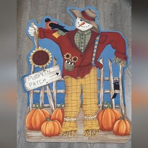 Vtg SCARECROW ROW Fabric Door Hanging Panel VIP Cranston Leslie Beck Finished